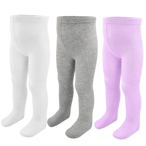 ZERULETS Baby Girls Tights Leggings 3 Pack Cotton Smooth Toe Thick 0-24 Month Newborn Infant Toddler Stocking Pants