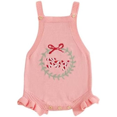 Christmas Baby Girl Outfit Newborn Sleeveless Knit Sweater Romper Cute Bow Jumpsuit One Piece Knitted Bodysuit