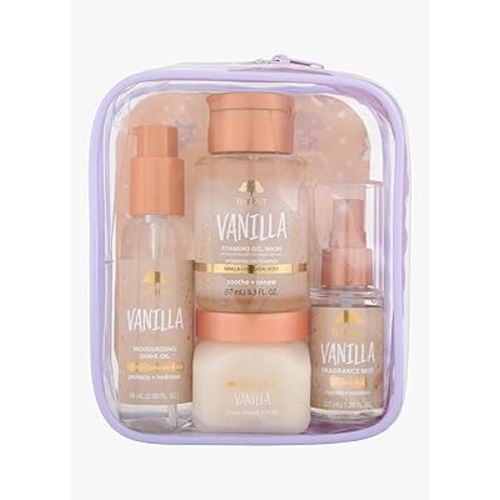 Tree Hut Vanilla Mini Best Sellers Kit, Exfoliating & Hydrating Body Care Travel Set, Nourishing Skin Care Bundle for All Skin Types, Perfect Holiday Gift & Stocking Stuffer
