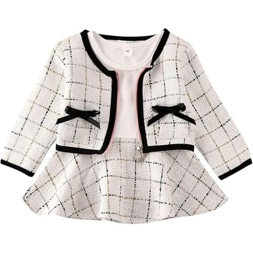 Toddler Kids Baby Girls Plaid Skirt Set Cardigan Jacket Coat + Tutu Dress Set Long Sleeve Outfits Fall Outfit Set