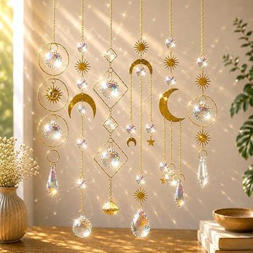 6Pieces Colorful Crystals Suncatcher Hanging Sun Catcher with Chain Pendant Ornament Crystal Balls for Window Home Garden Christmas Day Party Wedding Decoration