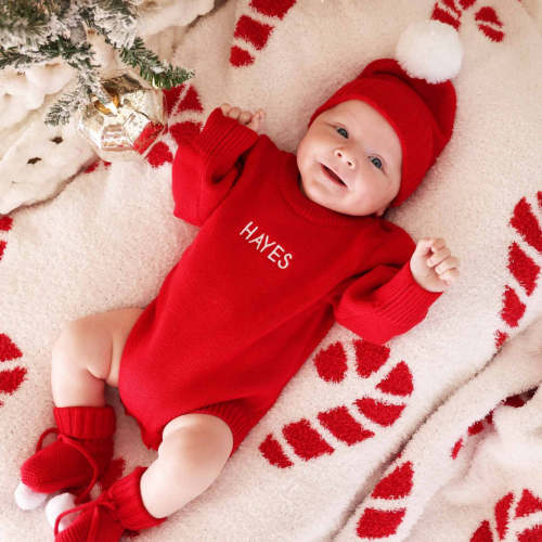 Knit Baby Pom Pom Beanie | Red
