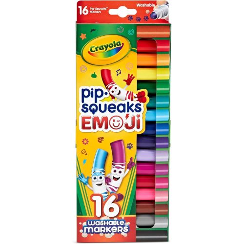 Crayola Emoji Pip Squeaks Washable Markers (16ct), Toddler Mini Stamper Marker Set, Coloring Supplies for Toddlers, Gift for Kids
