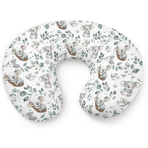 Watercolor Cute Koala Leaves Animal Pattern Nursing Pillow Cover, Unisex Removable Breastfeeding Pillowcase Slipcover for Baby Girls Boys Newborns Toddlers, Cover Only
