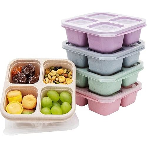 5 Pack Bento Lunch Box,4 Compartment Snack Containers,Divided Snack Box,Meal Prep Lunch Containers FOR Kids/Toddle/Adults,Food Storage Containers for School, Work and Travel