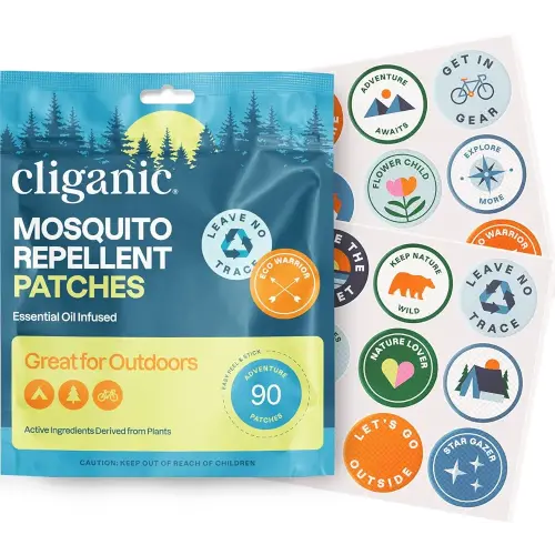 Cliganic Mosquito Repellent Stickers (90 Pack) - Camping Patches for Kids & Adults, Natural DEET-Free, Essential Oil Infused