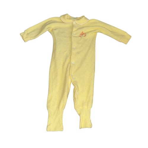 Vtg Baby Newborn Teddy Bear Footed Outfit Terry Cloth Sleeper Yellow Unisex 0-3M