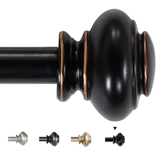 H.VERSAILTEX Single Window Curtain Rods for Windows 28 to 48 Inches Adjustable Decorative 3/4 Inch Diameter with Classic Finials, Black
