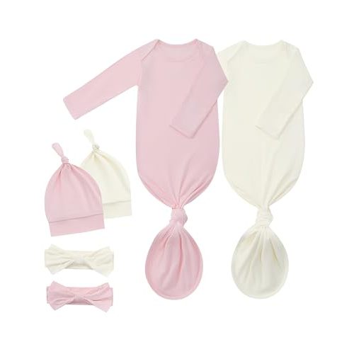 Newborn Knotted Gown 2Pack, Soft Breathable Baby Sleep Gown for Boys Girls, Infant Baby Coming Home Hospital Outfit