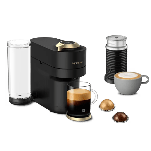 Vertuo Pop+ Matte Black Gold & Aeroccino3 Milk Frother