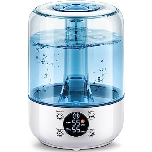 Hilife Humidifiers for Bedroom, 3L Ultrasonic Cool Mist Humidifiers for Home Baby Nursery & Plants, Quiet Top Fill Air Humidifier Lasts Up to 30 Hours, Auto Shut-Off, Filterless