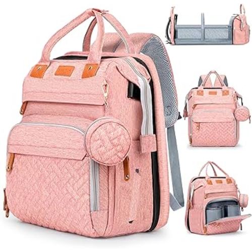 JOYCE Diaper Bag, with Diaper Changing Station, Multi-functional Large-capacity Diaper Bag Backpack, Best Gift for Newborns, Travel Essentials Diaper Bag Backpack (Pink)