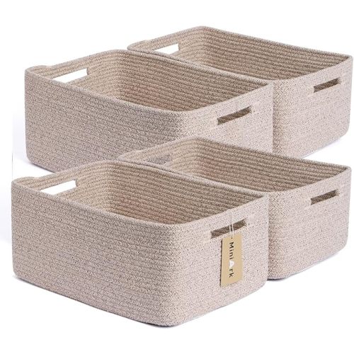 Large Storage Baskets for Organizing, Closet Shelf Baskets for Clothes Blanket Towels, Baby Nursery, Toy Bins Box, Woven Rope Baskets, 17 x 13 x 7.5”, 4 Packs Mixed Brown