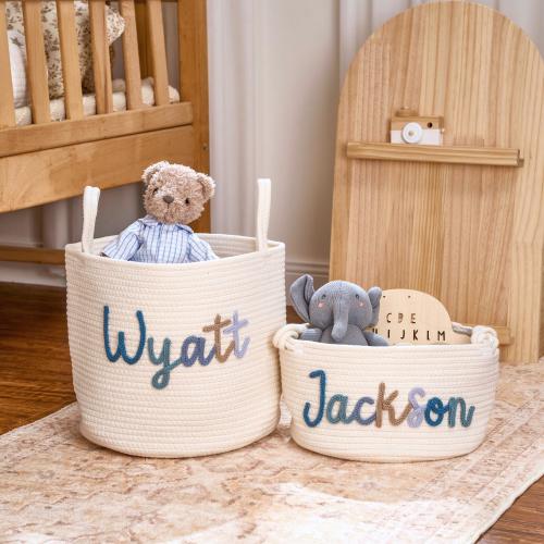 Personalized Handmade Basket •  Baby Shower Gift • Toy Organizer • I-Cord Knitting Craft