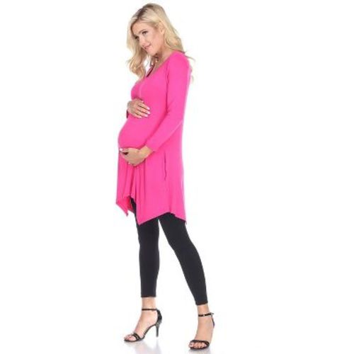 Maternity Plus 3/4 Sleeve Kayla Tunic with Pockets Pink 3X - White Mark