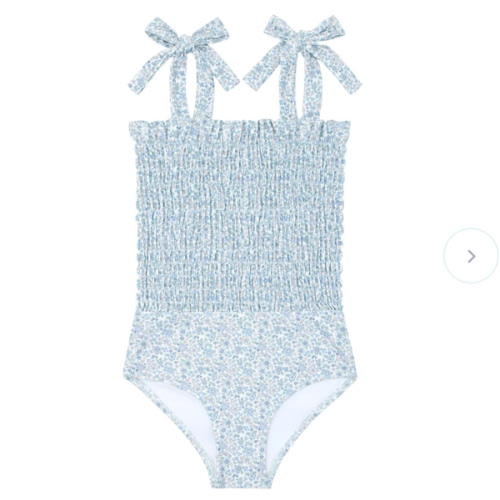 girls slate floral tie smocked one piece – minnow