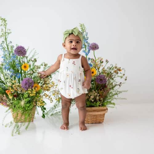 Smocked Bubble Romper in Wildflower