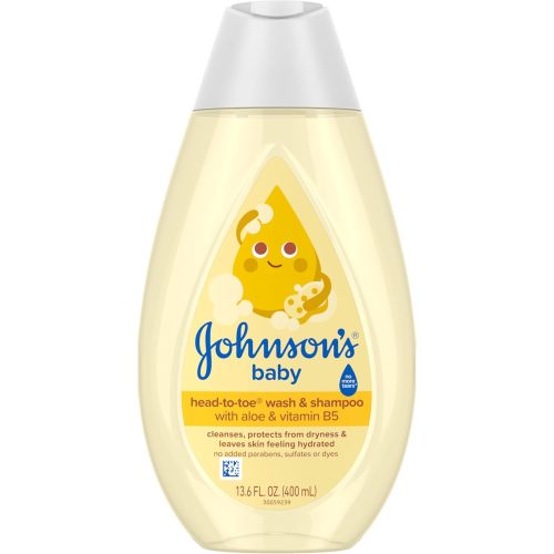 Johnson's Baby Head-To-Toe Baby Wash & Shampoo + Aloe & Vitamin B5, 2-in-1 Bath Wash Gently Cleanses Newborn's Delicate Skin & Hair, Hypoallergenic, No Added Parabens, Dyes & Sulfates, 13.6 fl. Oz