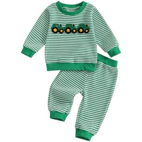 fhutpw Baby Toddler Boy Girl Fall Winter Clothes Embroidery Stripe Pullover Pants Sets Infant Long Sleeve Sweatshirt Outfits