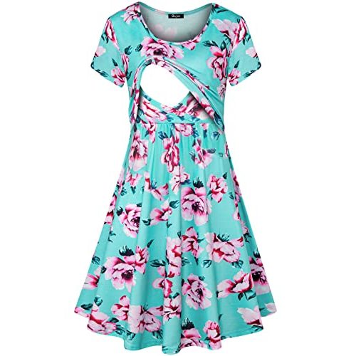 Quinee Women's Floral Short Sleeve Summer Maternity Nursing Breastfeeding Dress