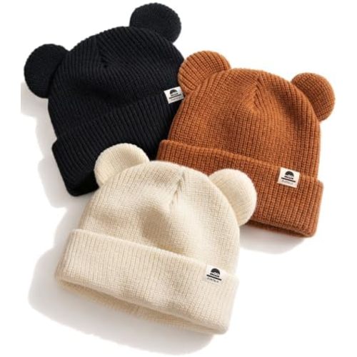 FURTALK Baby Beanie with Bear Ear Warm Knit Winter Hat for Infant Toddlers