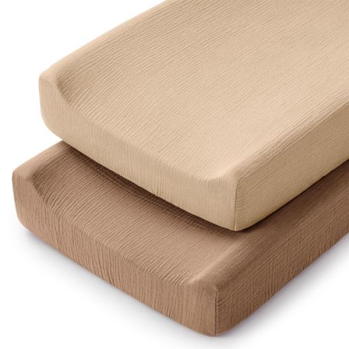 Comfy Cubs Muslin Fitted Changing Pad Cover - Soft, Breathable, Washable 100% Cotton for Comfort - Universal Fit (2 Pack, Cedar and Cream)