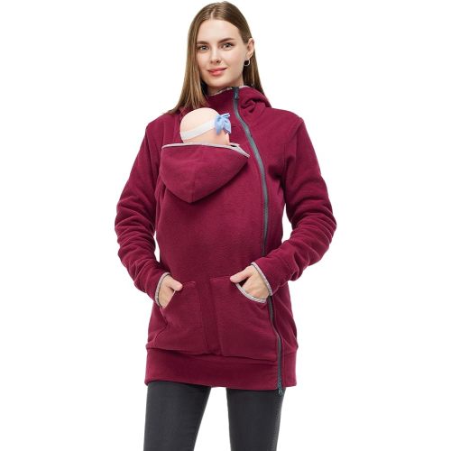 Women's Fleece Zip Up Maternity Kangaroo Baby Carrier Hoodie Sweatshirt Jacket