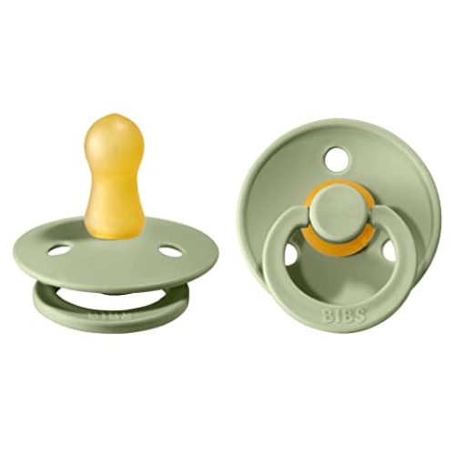 BIBS Pacifiers | Natural Rubber Baby Pacifier | Set of 2 BPA-Free Soothers | Made in Denmark | Sage | Size 0-6 Months