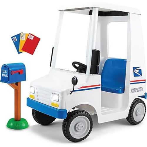 Kid Trax 6V USPS Mail Truck Ride-On Toy, Ages 3-5, Max Weight 60 lb, Includes Mailbox, Play Envelopes, Working Headlights/Horn, FM Radio/MP3 Input