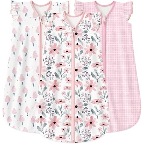 Yoofoss Baby Sleep Sack 0-6 Months Baby Wearable Blanket 100% Organic Cotton 2-Way Zipper TOG 0.5 Toddler Sleeping Sack 3 Pack, Lightweight Sleep Sacks for Babies(Small)
