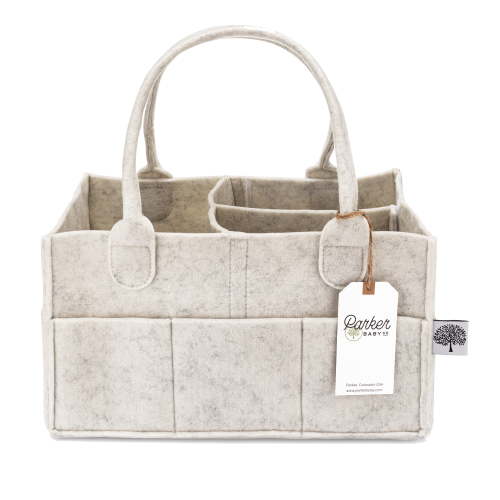 Parker Baby Co. Felt Diaper Caddy - Regular Nursery Organizer with Removable Dividers - White