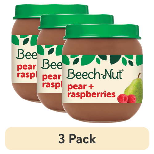 (3 pack) Beech-Nut Stage 2 Baby Food, Pear & Raspberries, 4 oz Jar