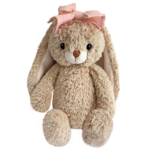 Bunny Stuffed Animal Soft Rabbit Cuddly Toy 8'' Long - Eared Brown Plush Bunny with Pink Bow Plush Toys for Babies and Toddlers