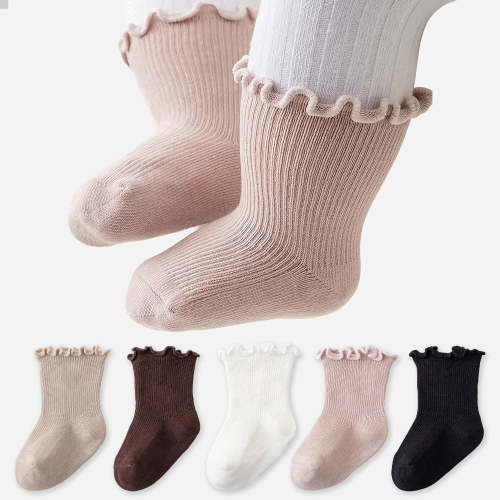 5 Pairs Baby Girl Ruffle Crew Socks Toddler Infant Girls Dress Sock Soft Cotton Socks,0-5T