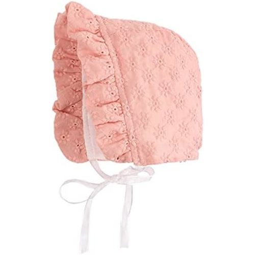 Baby Girl Bonnet Eyelet Lace Cotton Christening Bonnet Toddler Handmade Beanie Sun Protection Hat