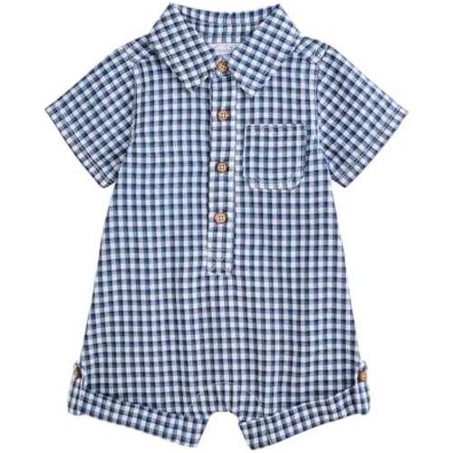 Mud Pie Baby Boy Gingham Collar Shortall