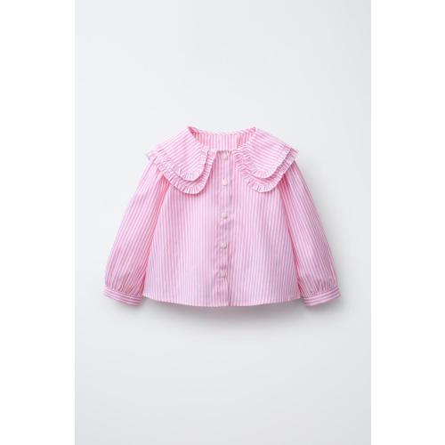 STRIPED DOUBLE COLLAR SHIRT - Mid-pink | ZARA United States