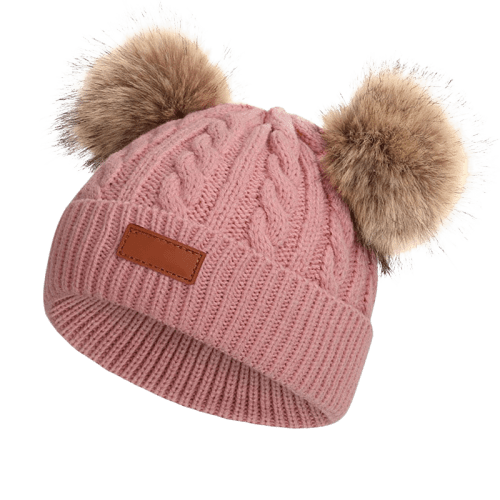 Knitted Baby Winter Hat with Double Pom-Poms