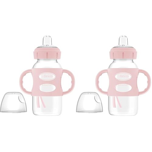 Dr. Brown's Wide-Neck Transitional Sippy Bottle with Silicone Handles 9 oz/270 mL, Pink, 1-Pack