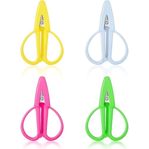 4 Pack Mini Scissors - Small Sharp Scissors All Purpose with Cover Tiny Detail Scissor for Travel Crafts Sewing Embroidery DIY (4 Colors)
