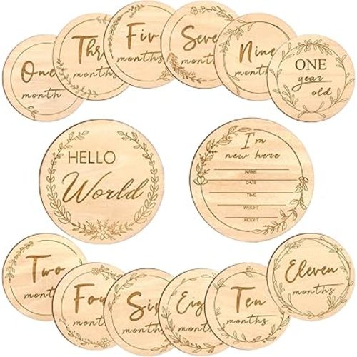 Baby Monthly Milestone,Beautiful Baby Milestone Signs-7 Double Sided Marker Wooden Circles Discs Newborn Photography Prop, Pregnancy Journey Birth Announcement Sign Baby Boy and Girl Gift Sets