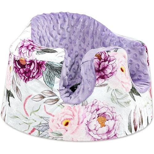 Baby Seat Cover Compatible with Bumbo Seat, Soft Comfortable Minky Seat Cover for Baby Girl Boy, Breathable Removable Cover for Baby Seat, Machine Washable, Purple Flower