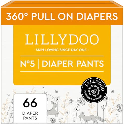 LILLYDOO Diaper Pants Toddlers - Size 5 (24-35 lbs), Half-Monthly Supply (66 Count), Skin-Friendly, Ultrasoft, Chlorine-Free, Snug Fit & Absorbent Pull On Diapers