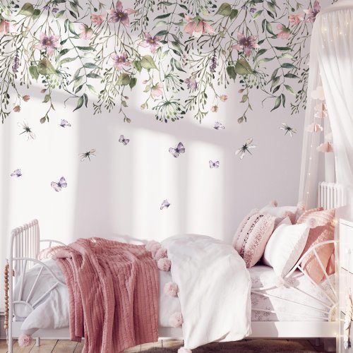 Summer Flower Wall Decal Top Border - Pink Purple Floral Wall Stickers by Dizzy Duck Designs - Classy Nursery or Girls Bedroom Decor
