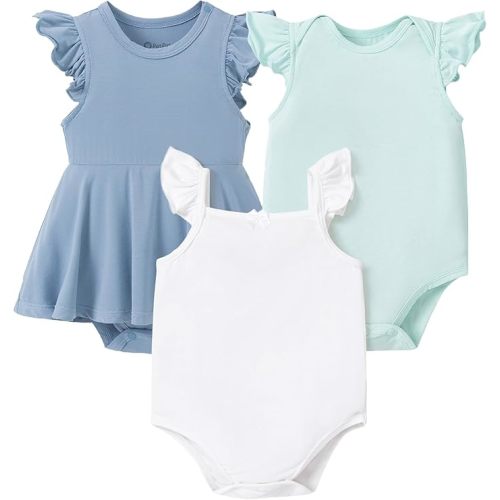 PATPAT Baby Bodysuits 3-Pack - Soft Bamboo Viscose Summer Outfits for Newborn Infant Boy and Girl