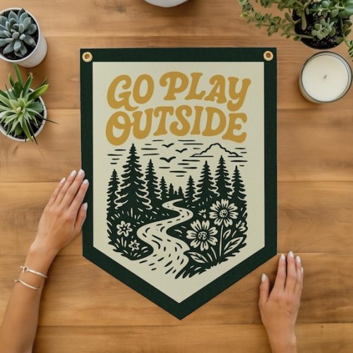 Go Play Outside Felt Camp Flag | Outdoor Kids Room Decor, Rustic Cabin Wall Banner, Hikers & Campers Nature Gift, Adventure Nursery USA Made - Etsy