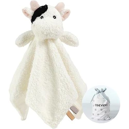 CREVENT Cozy Plush Baby Security Blanket, Loveys for Baby Girls and Boys, Birthday (Cow)