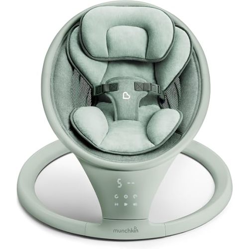 Munchkin Electric Baby Swing with Vibration - Portable Swing for Newborn and Infant, Bluetooth-Enabled Smart Seat with Music, Motion, and Sounds, Sage