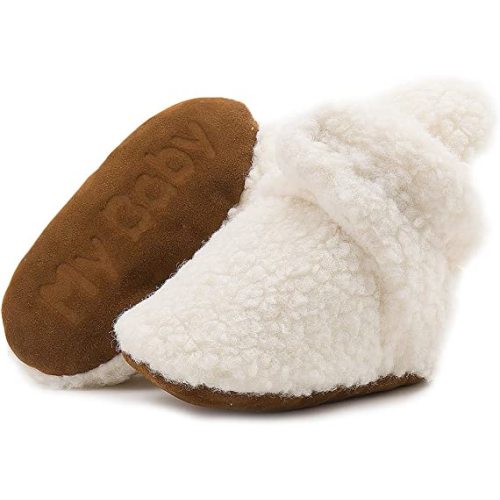 ohsofy Newborn Baby Cotton Booties Stay On Slipper Winter Warm Soft Shoes Non-Skid Infant Ankle Boots Crib Shoes