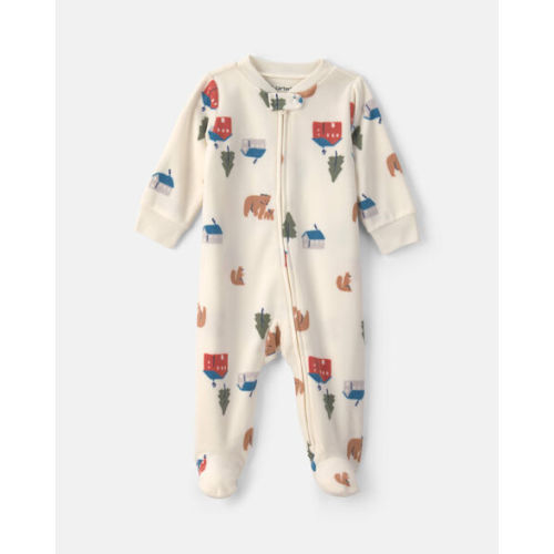 Baby Bear Cabin Fleece 2-Way Zip Sleep & Play Pajamas - Cream | Carter's
